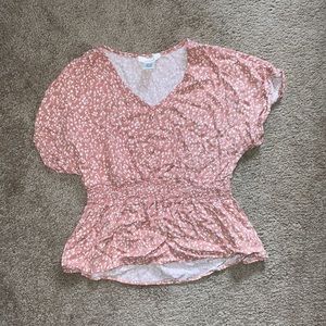 Floral Peach Button Down Peplum Top